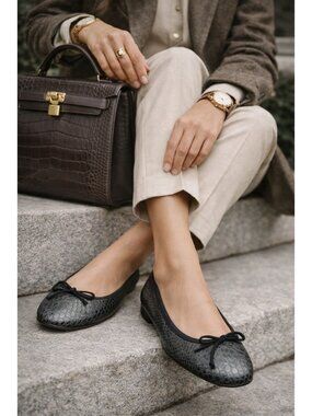 Summit Snake Embossed Black Leather Ballet Flats Womens EU 40 US 9 Made in Italy